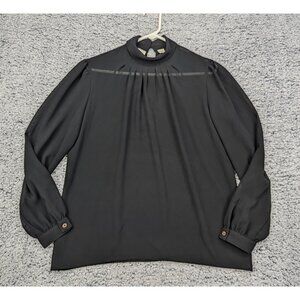 VTG Christian Dior Blouse Womens 10 Sheer Chemises Long Sleeve High Neck Black